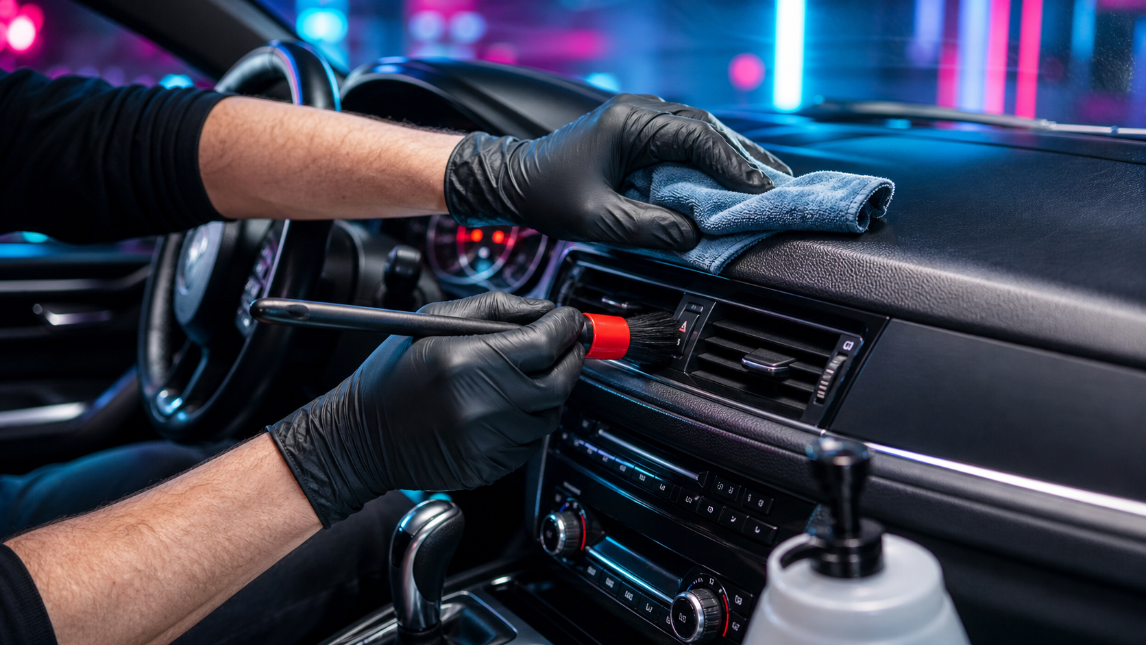 Polishing car paint in a detail bay
